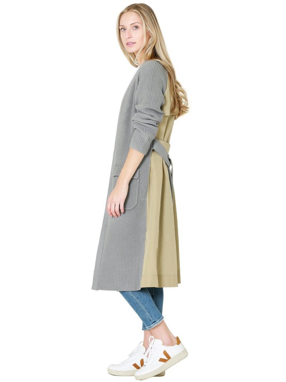 Like New - Veronica Beard Grey and Khaki Two-Tone Trench Coat (L)